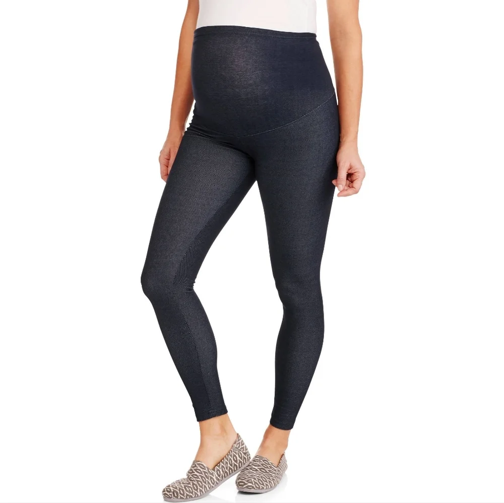 Times Two Maternity Blue Tummy Panel Leggings Size Medium - Picture 1 of 6